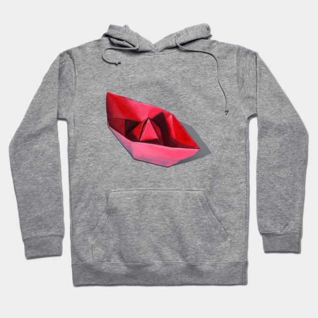 Little Red Paper boat Origami Hoodie by ABelloArt